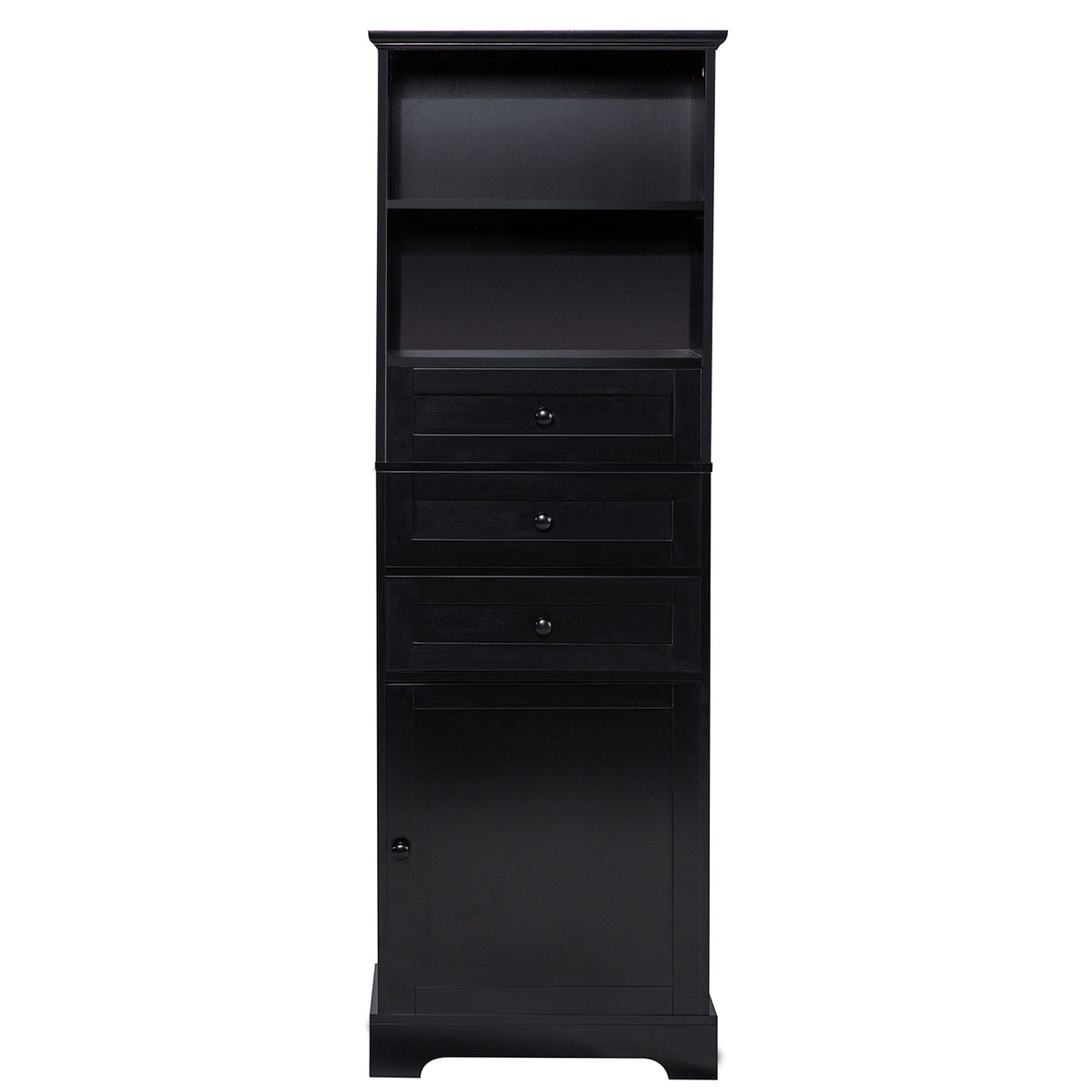 Black high storage cabinet with 3 drawers and adjustable shelves, MDF board painted eprolo