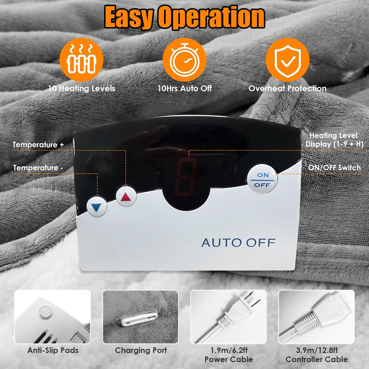 1Pc Electric Heated King Size Fleece Heated Blanket With Dual Controller 10 Heating Levels 10 Hours Auto Off Machine Washable For Home Office Usage 90x100in julia m home & kitchen