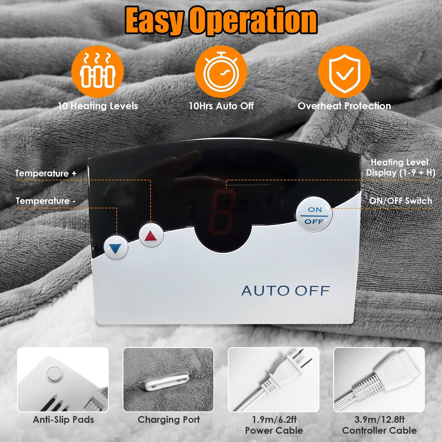 1Pc Electric Heated King Size Fleece Heated Blanket With Dual Controller 10 Heating Levels 10 Hours Auto Off Machine Washable For Home Office Usage 90x100in julia m home & kitchen