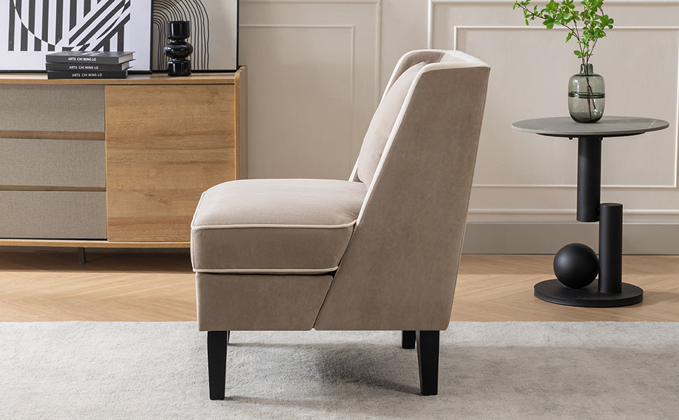 Velvet Upholstered Accent Chair with Cream Piping, Tan and Cream - Julia M LifeStyles