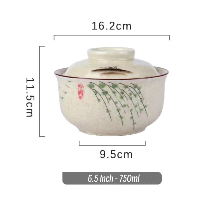 6.5 inch instant noodles bowl with cover bento box student underglaze color ceramic suit Lamian Noodles bowl canteen tableware Julia M Home & Kitchen