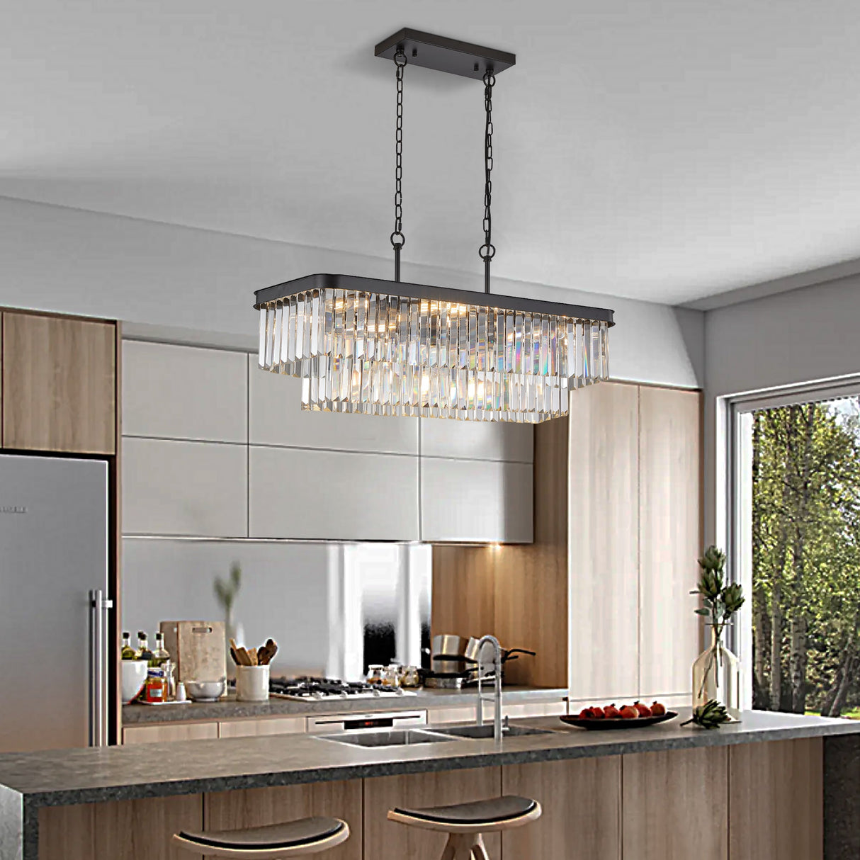 Rectangular Adjustable Crystal Chandelier - Modern Industrial E12 Lighting Julia M Home & Kitchen