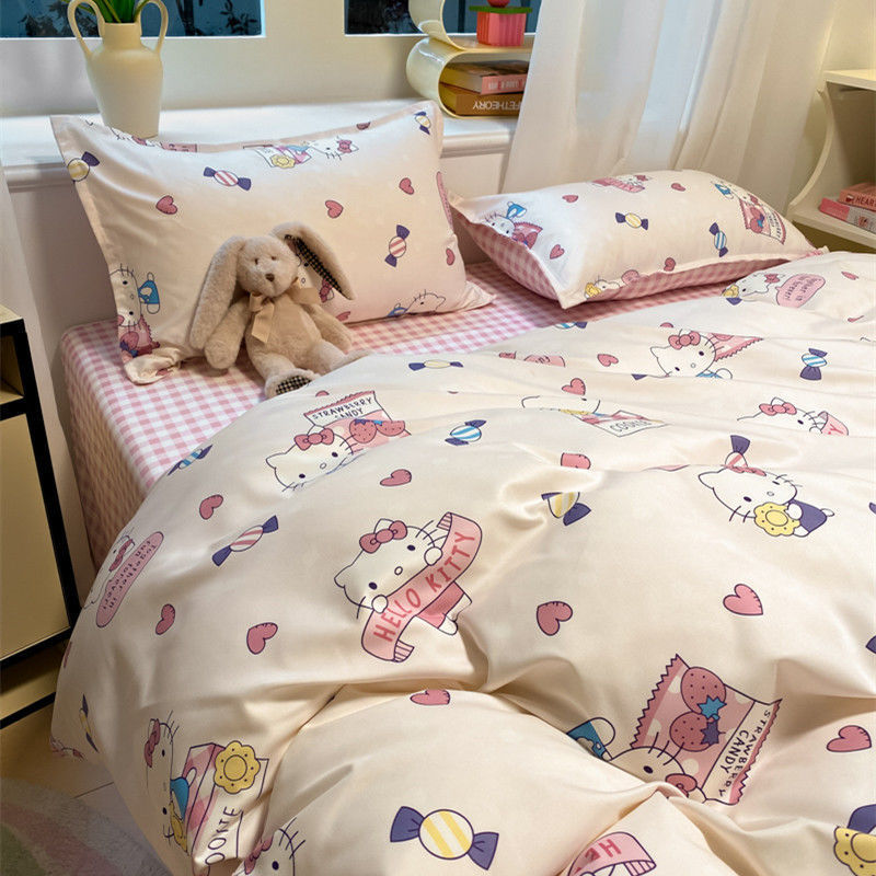 Washed Cotton Bedding Set for Student Dorms - 4-Piece Collection