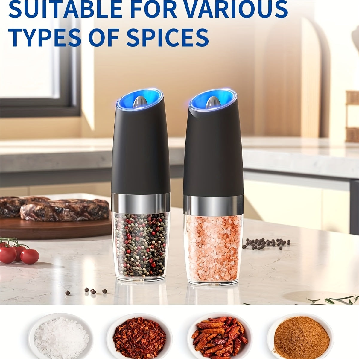 Sleek Electric Salt and Pepper Grinder Set with Adjustable Coarseness Julia M LifeStyles