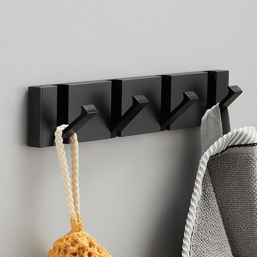 Folding Towel Hanger 2ways Installation Wall Hooks Coat Clothes Holder for Bathroom Kitchen Bedroom Hallway, Black Gold - Julia M LifeStyles