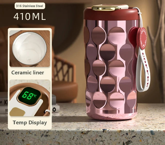 LED temperature display insulated cup 316 stainless steel cup intelligent coffee insulated bottle 410ml vacuum bottle coffee cup Julia M Home & Kitchen