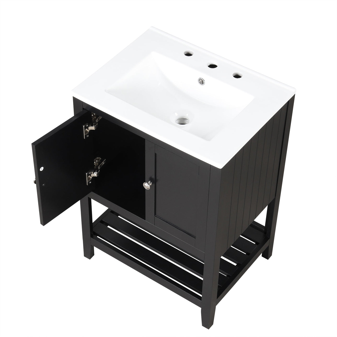 24" Black Modern Sleek Bathroom Vanity Elegant Ceramic Sink with Solid Wood Frame Open Style Shelf Julia M Home & Kitchen