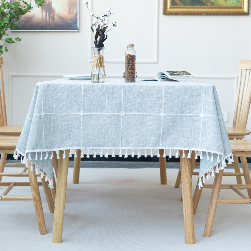 Nordic Christmas Table Cloth Hollow Tassel Table Cloth Solid Color Long Stripe Jacquard Table Cloth Tea Table Mat Cotton Linen Julia M Home & Kitchen