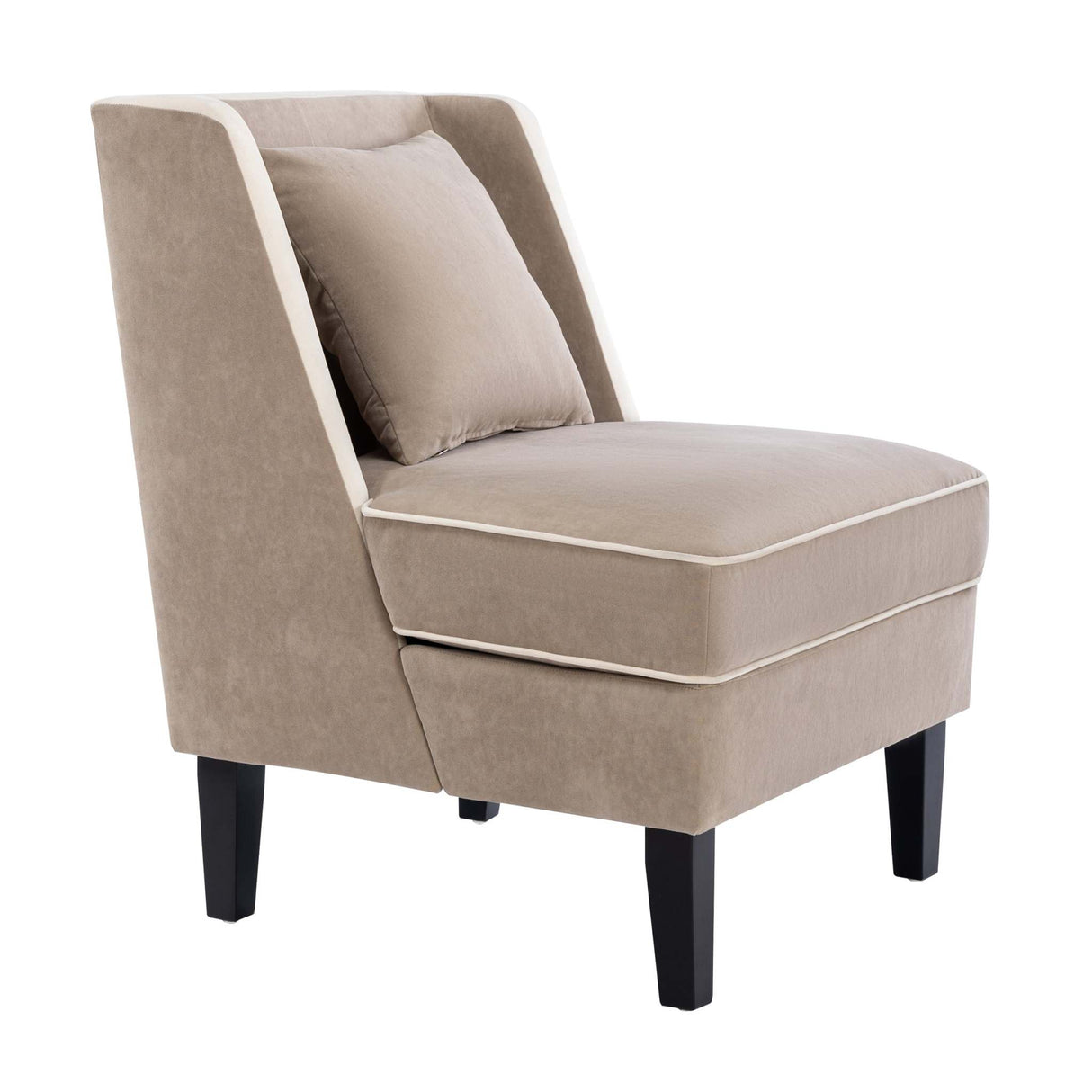 Velvet Upholstered Accent Chair with Cream Piping, Tan and Cream - Julia M LifeStyles