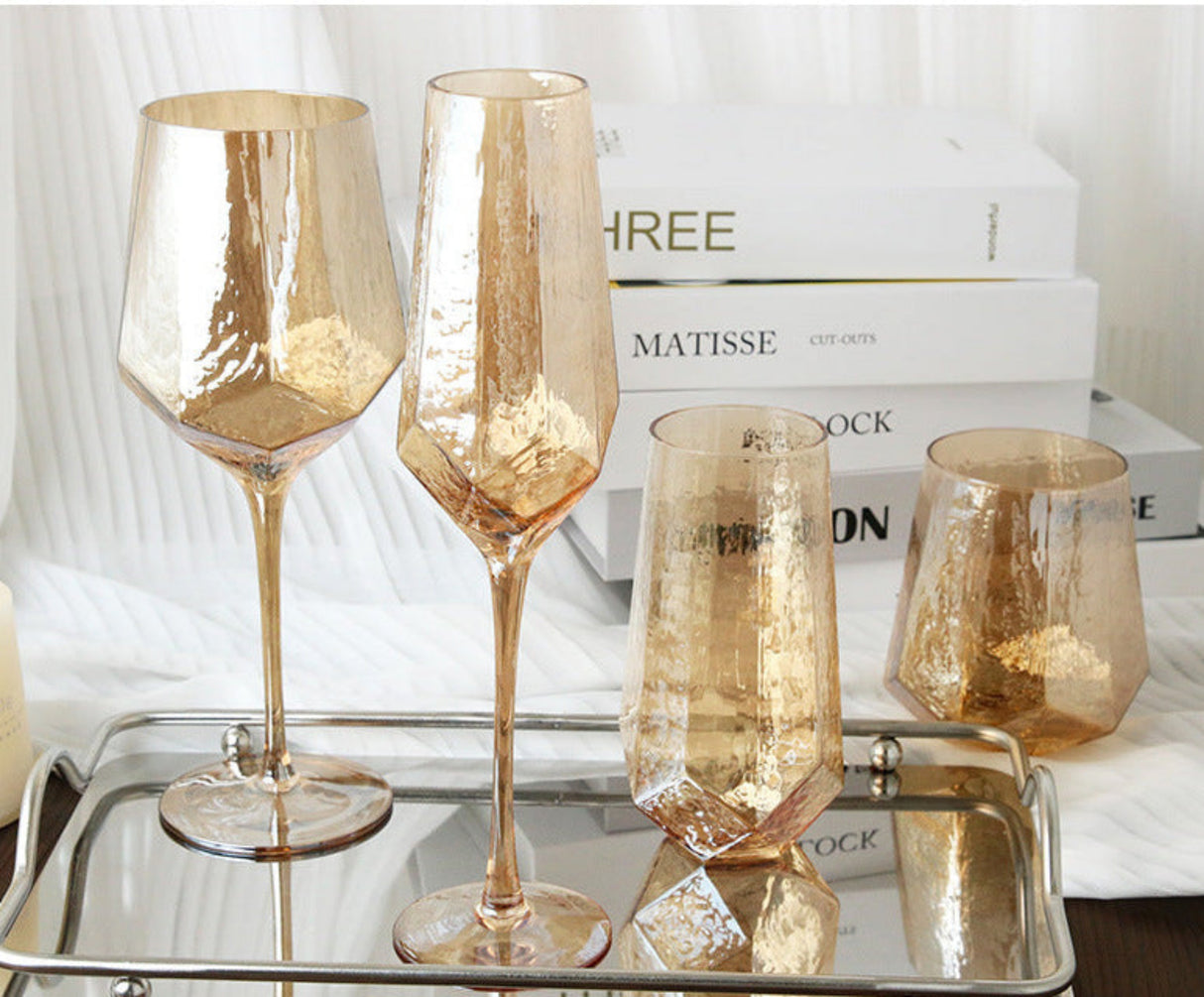 Hammered Diamond Amber Crystal Champagne Goblet Julia M Home & Kitchen