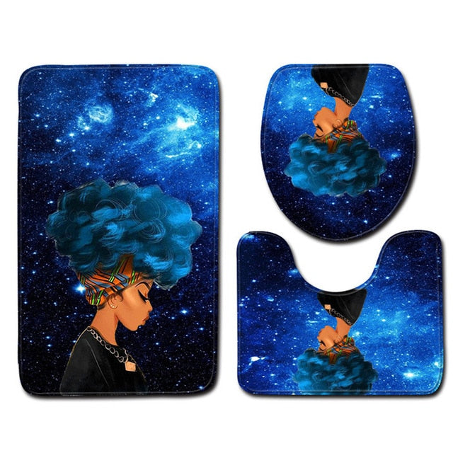 Bathroom Accession 3pcs/Set Star Girl Prited Bathroom Non-Slip Pedestal Rug + Lid Toilet Cover + Bath Mat - Julia M LifeStyles