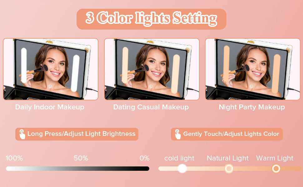 Portable makeup case, travel makeup bag with LED mirror, locked makeup storage box, brush holder, divider, rechargeable, white - Julia M LifeStyles