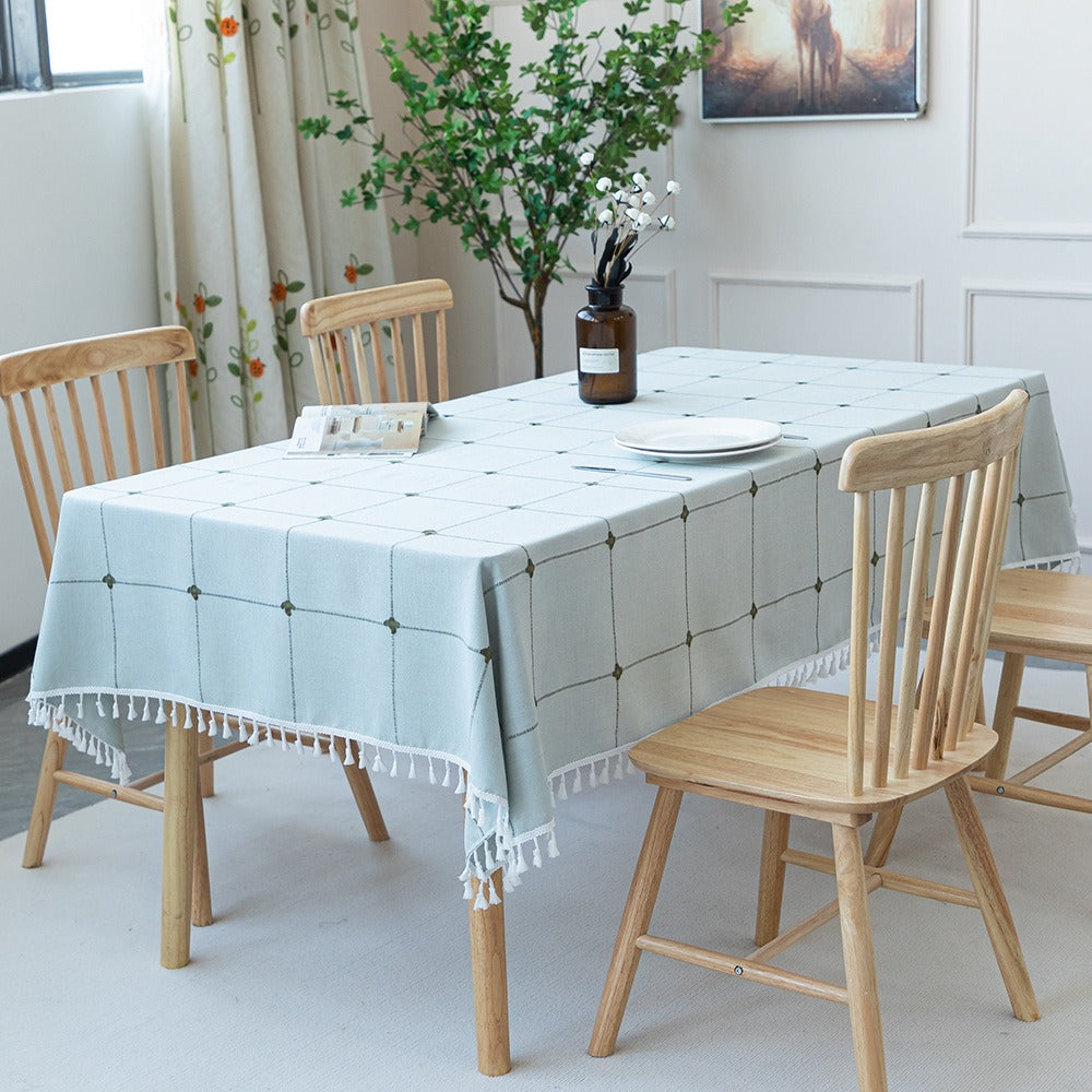 Nordic Christmas Table Cloth Hollow Tassel Table Cloth Solid Color Long Stripe Jacquard Table Cloth Tea Table Mat Cotton Linen Julia M Home & Kitchen
