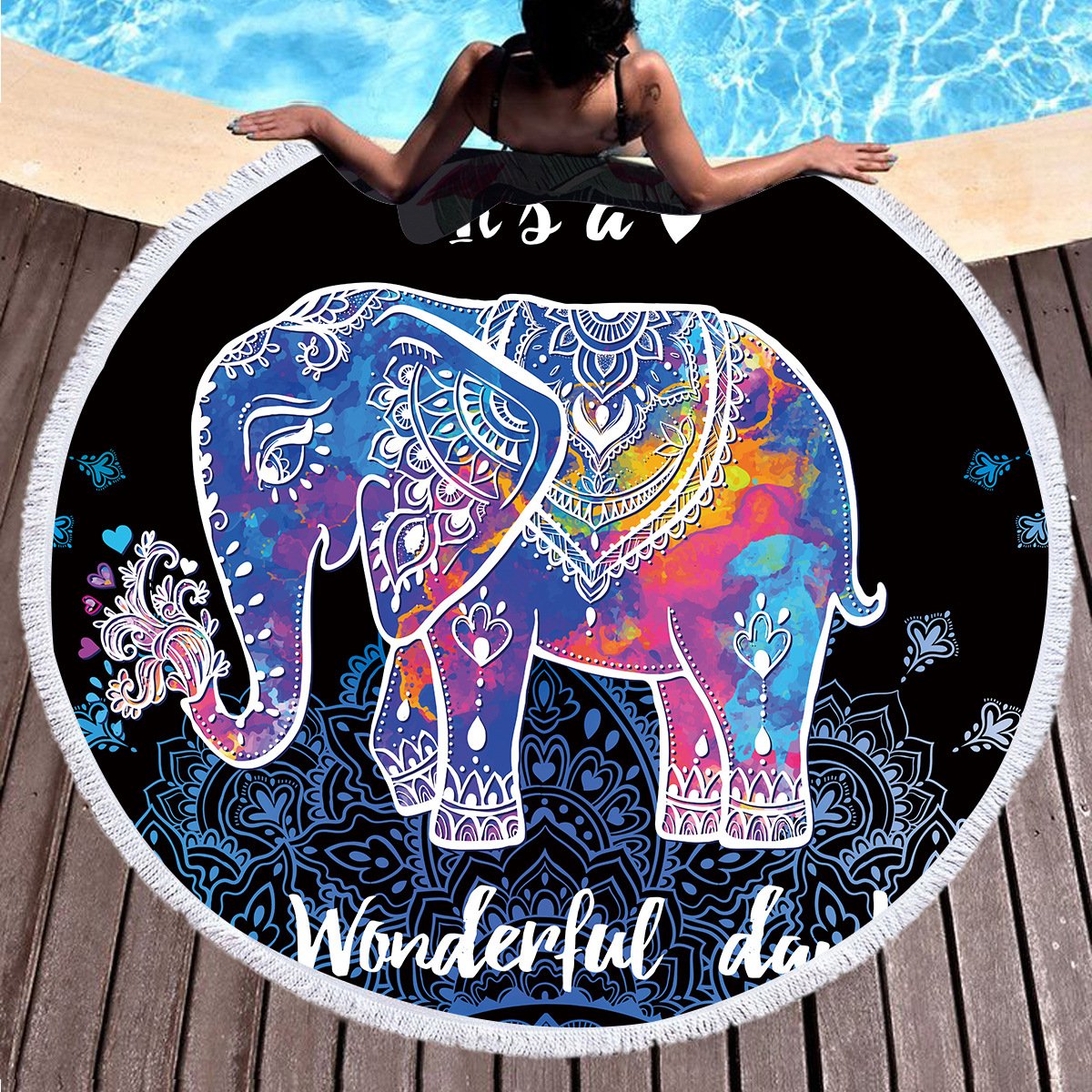 Round Elephant Beach towel home textile Beach Towel Tapestry Blanket - Julia M LifeStyles