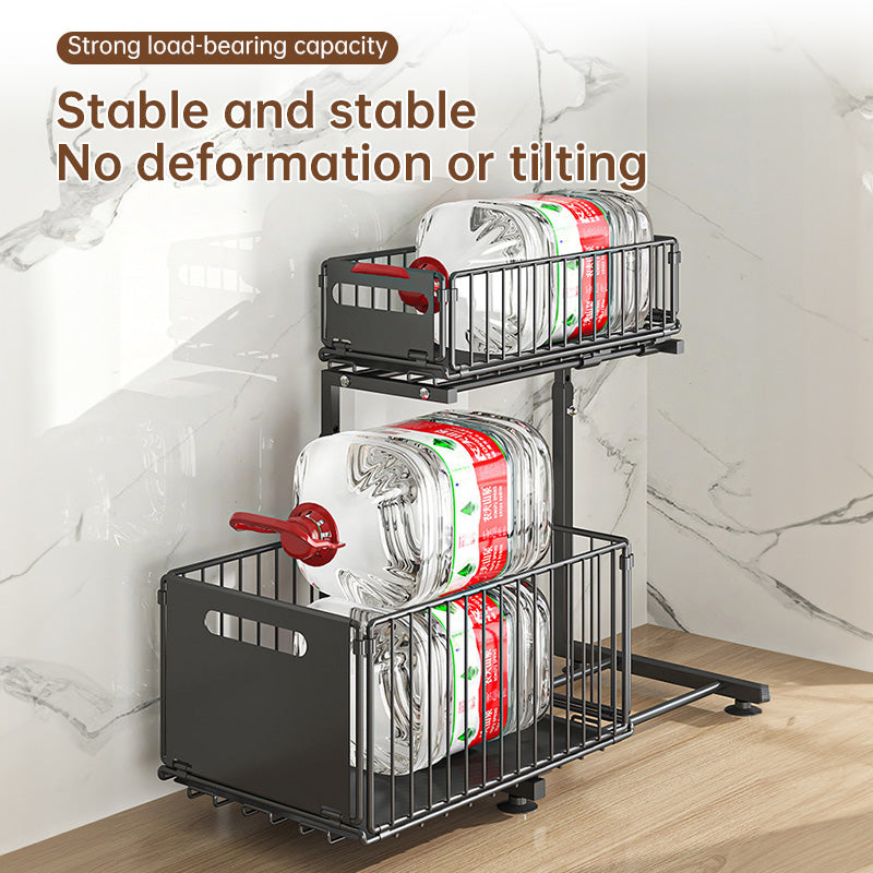 Luxury 2-Tier Adjustable Pull-Out Cabinet Organizer – Premium Carbon Steel Storage Solution