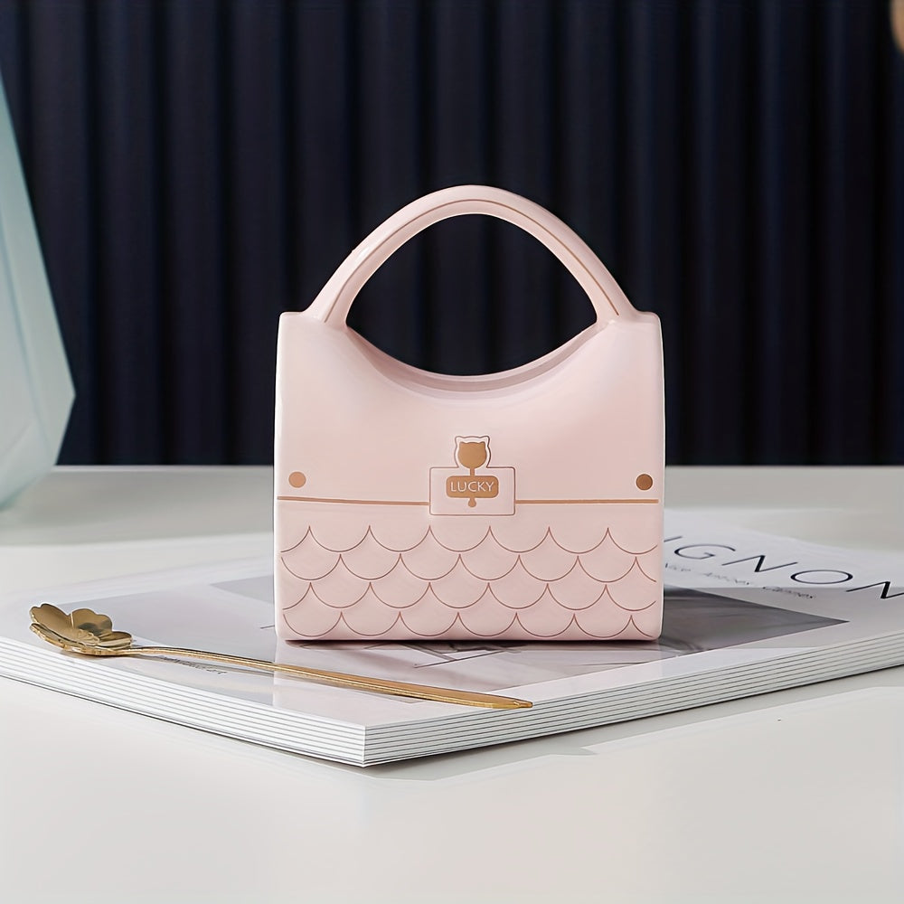 1pc, Unique Handbag-Shaped Ceramic Mug with Spoon - Reusable, Freezer Safe, BPA-Free, Graphic Pattern, Multipurpose Office Home Coffee Cup for Teenagers - Perfect for Christmas, Graduation, Halloween, Mothers Day, Thanksgivin Julia M LifeStyles