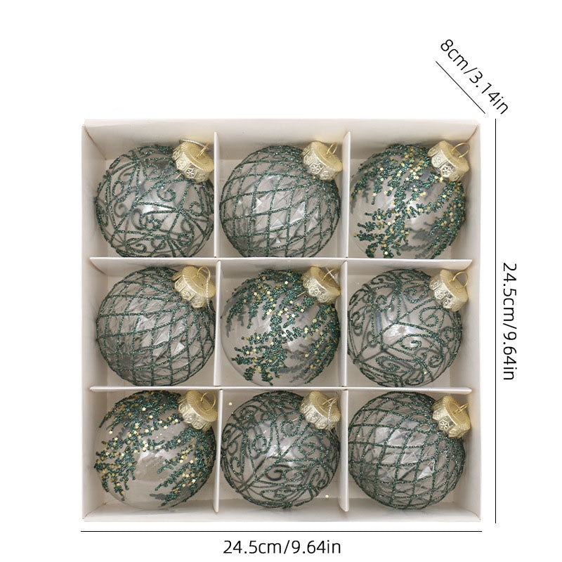 Christmas decorations 8cm/9PCS transparent PET painted Christmas ball gift box set Christmas tree pendant eprolo
