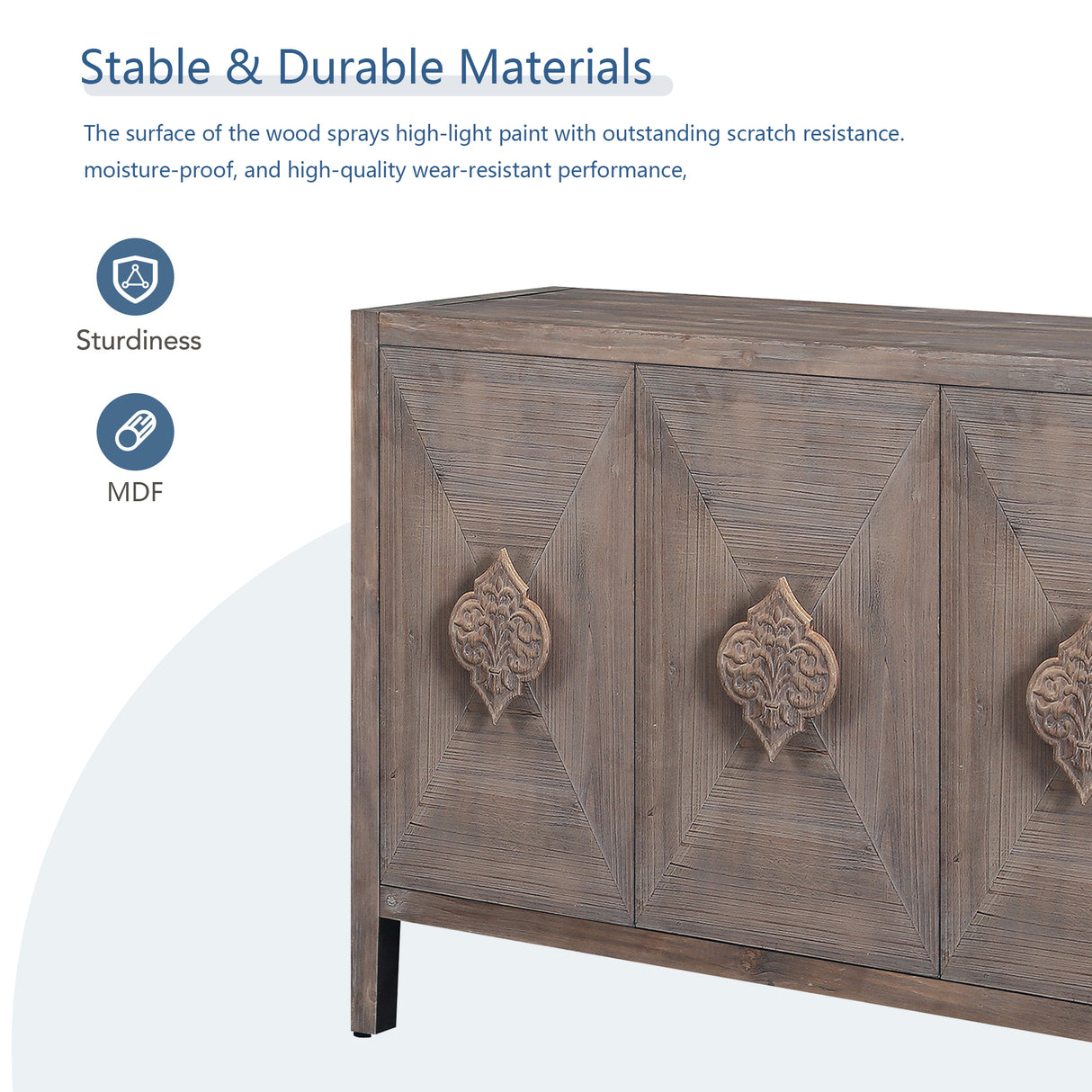 Carved Flower Door Handle, Antique Four Door Cabinet for Living Room Kitchen Hallway (Brown) - Julia M LifeStyles