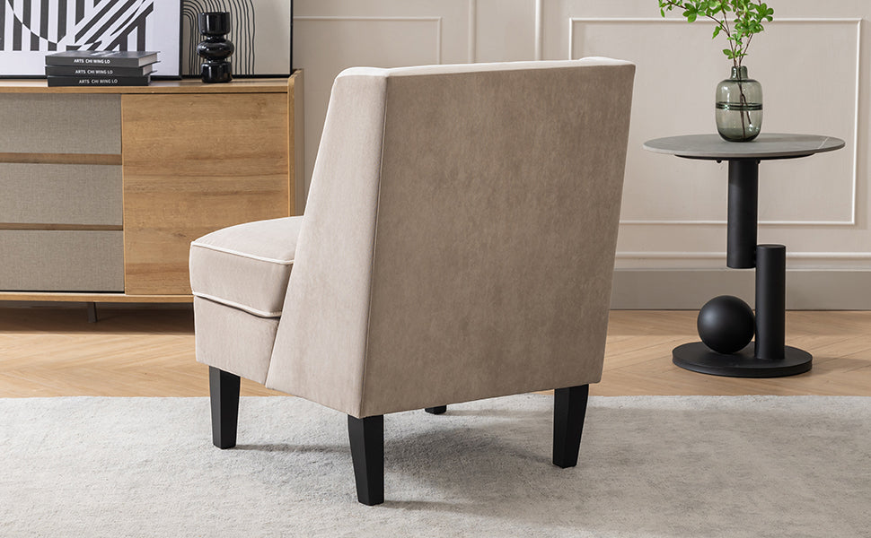 Velvet Upholstered Accent Chair with Cream Piping, Tan and Cream - Julia M LifeStyles