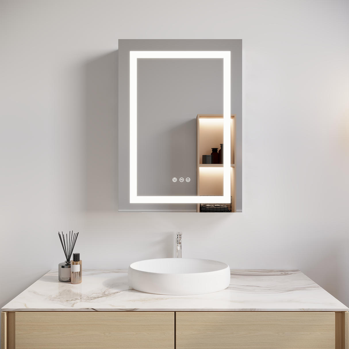 26x20 inch(Left Door) bathroom medicine cabinet with LED mirror 3000K~6000K single door lighting bathroom cabinet with touch switch adjustable Julia M Home & Kitchen
