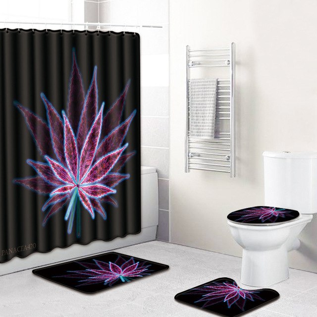 3D Printing Maple Leaf Bathroom Mats 180*180cm Shower Curtain 4pcs Bath Mat Sets Home Decoration Julia M Home & Kitchen