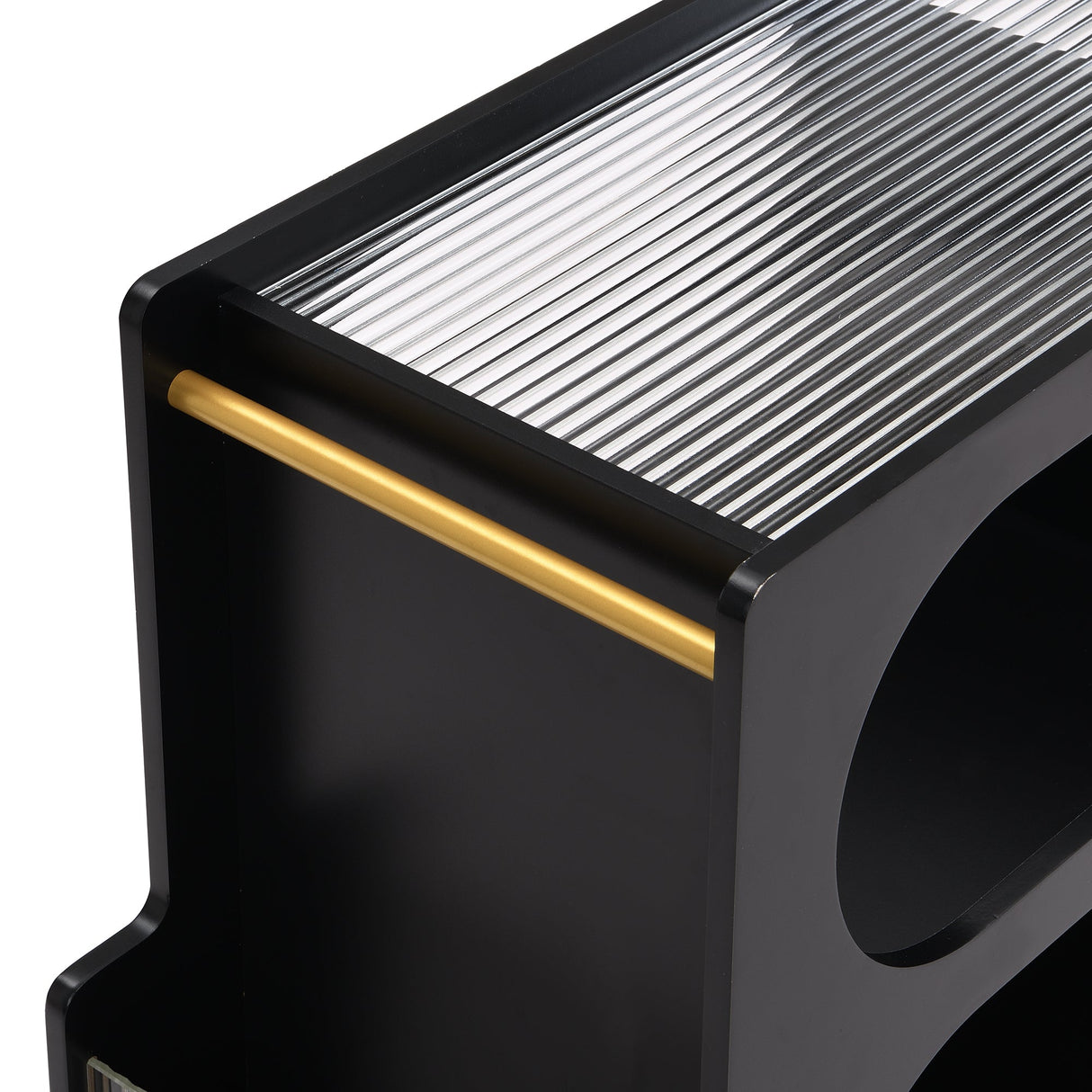 Stylish mobile desk with lockable wheels,bedside table with 5mm thick grooved tempered glass and gold round bars ,black Julia M Home & Kitchen