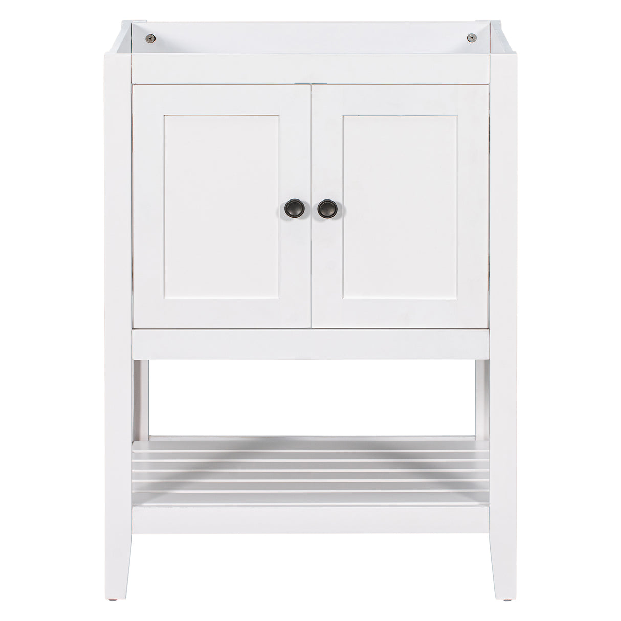 24" Bathroom Vanity Base Only, Soild Wood Frame, Bathroom Storage Cabinet with Doors and Open Shelf, White - Julia M LifeStyles