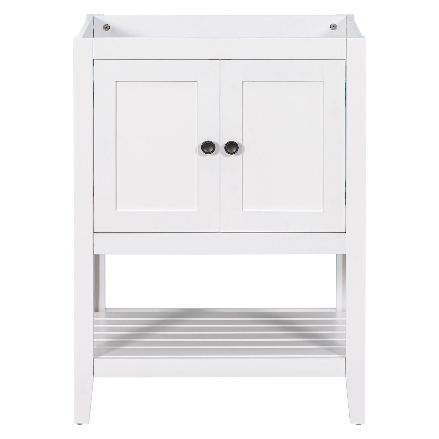 24" Bathroom Vanity Base Only, Soild Wood Frame, Bathroom Storage Cabinet with Doors and Open Shelf, White - Julia M LifeStyles