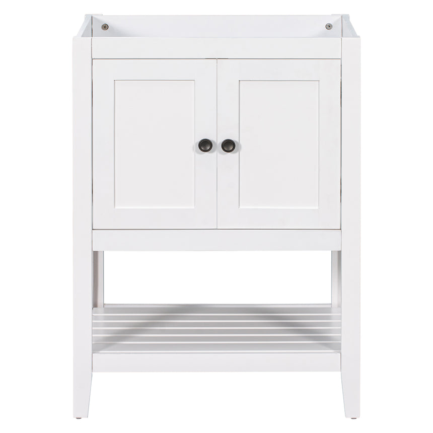 24" Bathroom Vanity Base Only, Soild Wood Frame, Bathroom Storage Cabinet with Doors and Open Shelf, White - Julia M LifeStyles