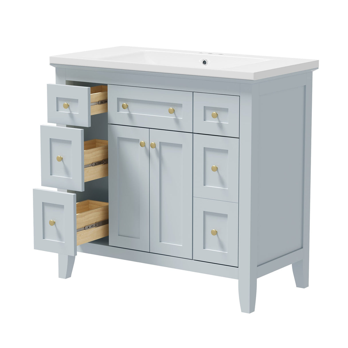 36 inch bathroom vanity with resin sink combination set with 6 drawers and 2 cabinets, storage cabinet vanity set, light blue Julia M Home & Kitchen