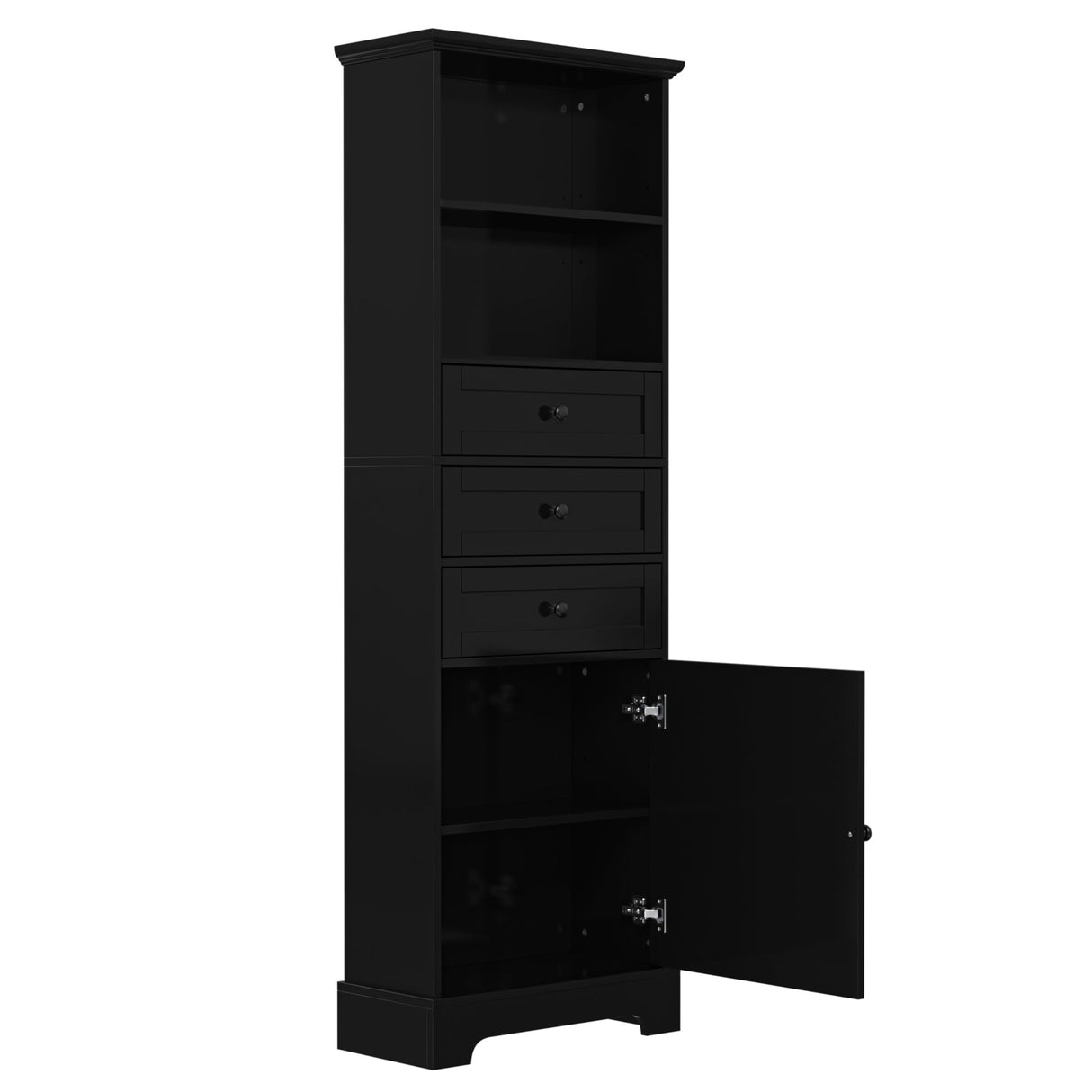 Black high storage cabinet with 3 drawers and adjustable shelves, MDF board painted eprolo
