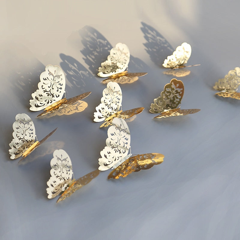 12pcs 3D Hollow Butterfly Wall Sticker for Home Decor DIY Butterflies Fridge stickers Room Decoration Party Wedding Decor - Julia M LifeStyles