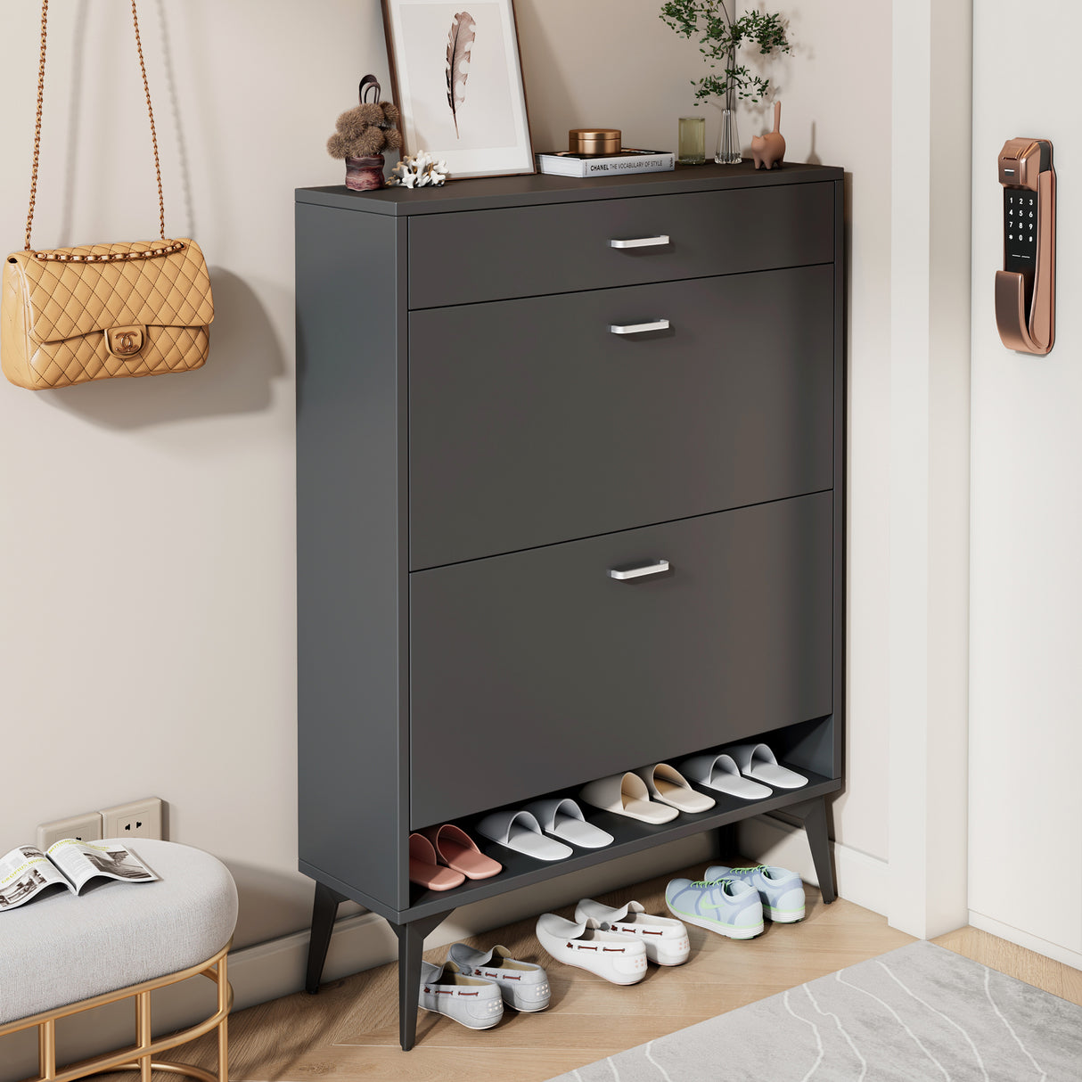 Shoe Cabinet , Shoe storage shelves, Grey - Julia M LifeStyles