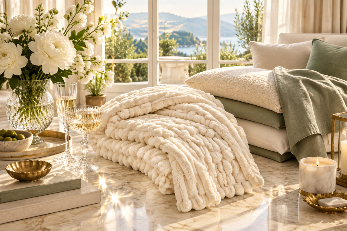 Faux Rabbit Fur Plush Throw Blanket