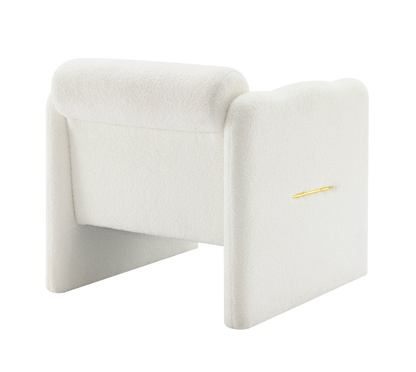 Armchair with wavy armrests, metal decorations on both sides of the armrests, made of Teddy cloth, white - Julia M LifeStyles