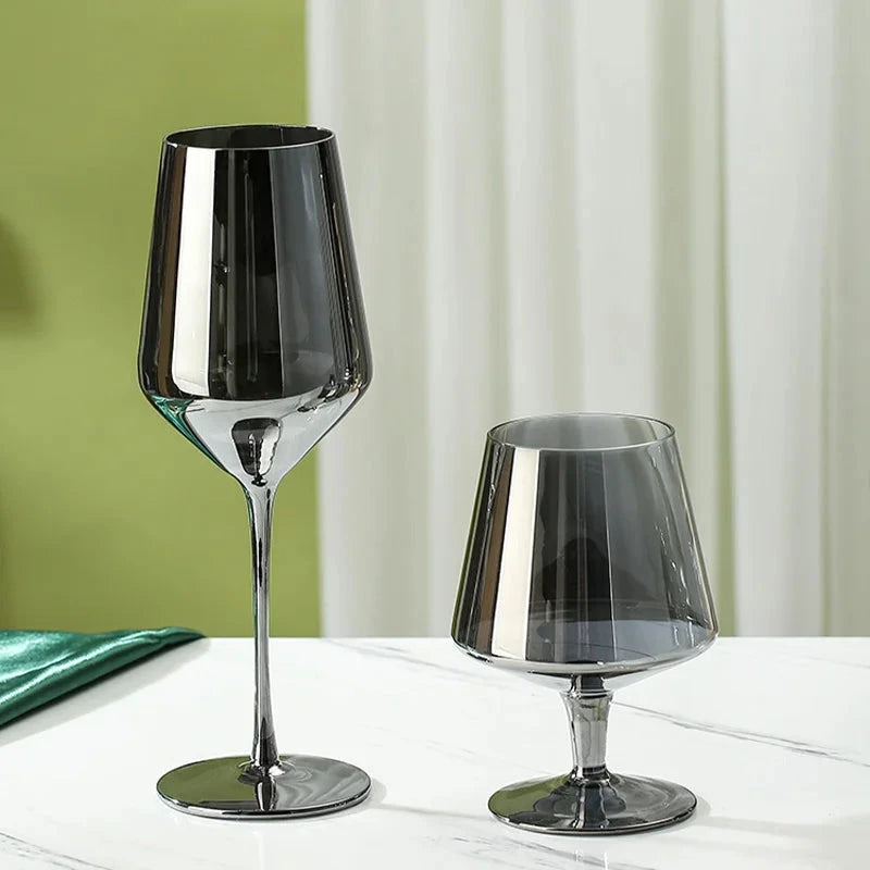 Electroplated Black Crystal Brandy Goblet - Smoky Gray Elegance Julia M Home & Kitchen