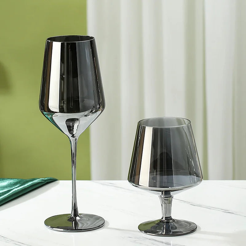 Electroplated Black Crystal Brandy Goblet - Smoky Gray Elegance Julia M Home & Kitchen