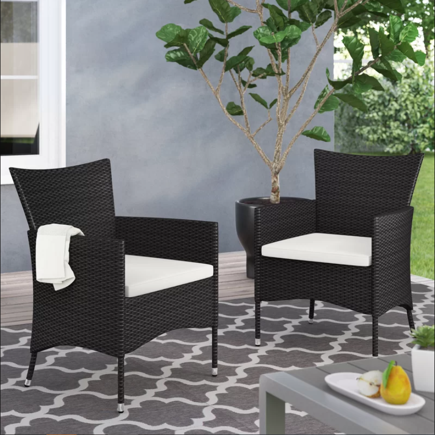 Clementine Outdoor Multibrown PE Wicker Dining Chairs (Set of 2) eprolo
