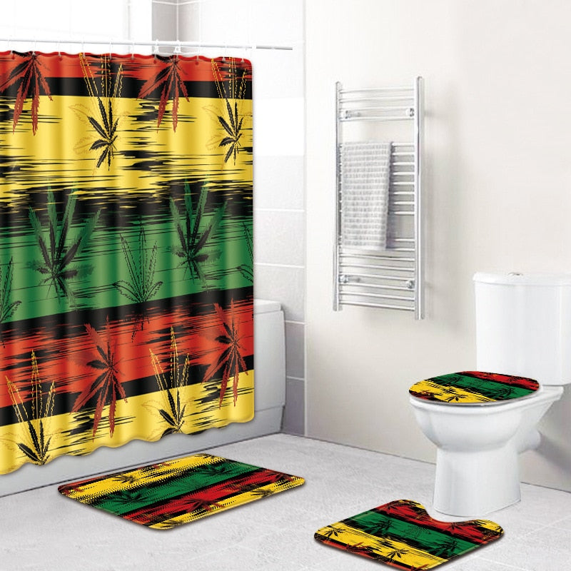 3D Printing Maple Leaf Bathroom Mats 180*180cm Shower Curtain 4pcs Bath Mat Sets Home Decoration Julia M Home & Kitchen