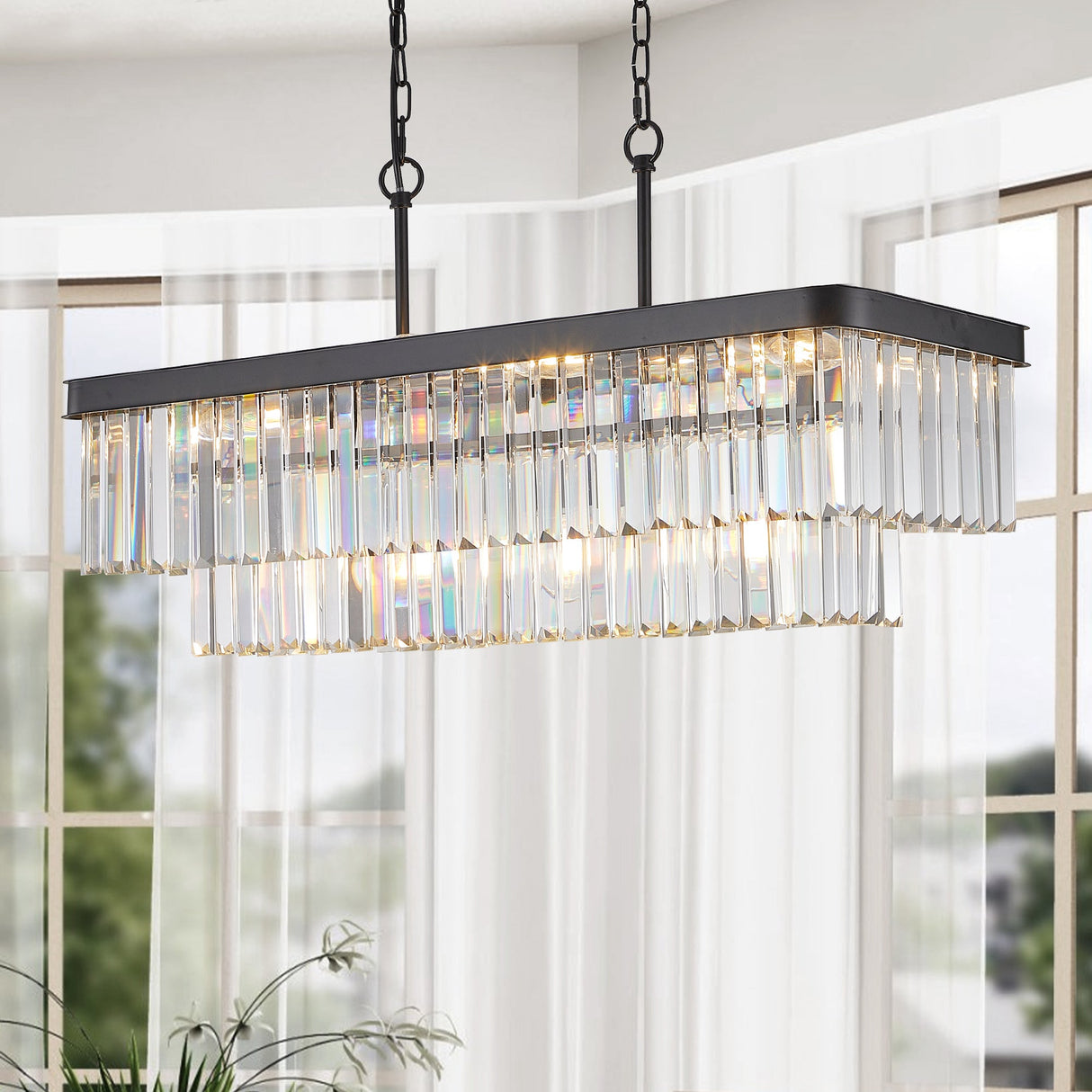Rectangular Adjustable Crystal Chandelier - Modern Industrial E12 Lighting Julia M Home & Kitchen