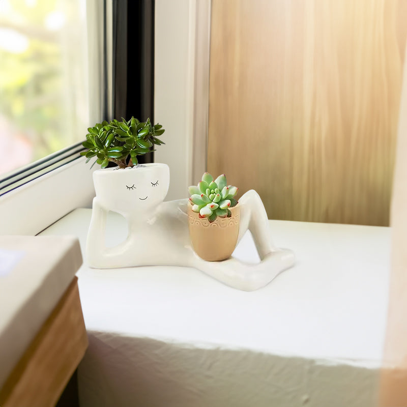 Funny Resin Succulent Pot: Relaxing - pose Figure with Pot Planter, Drainage Hole, Ideal for Succulents and Cacti - Julia M LifeStyles