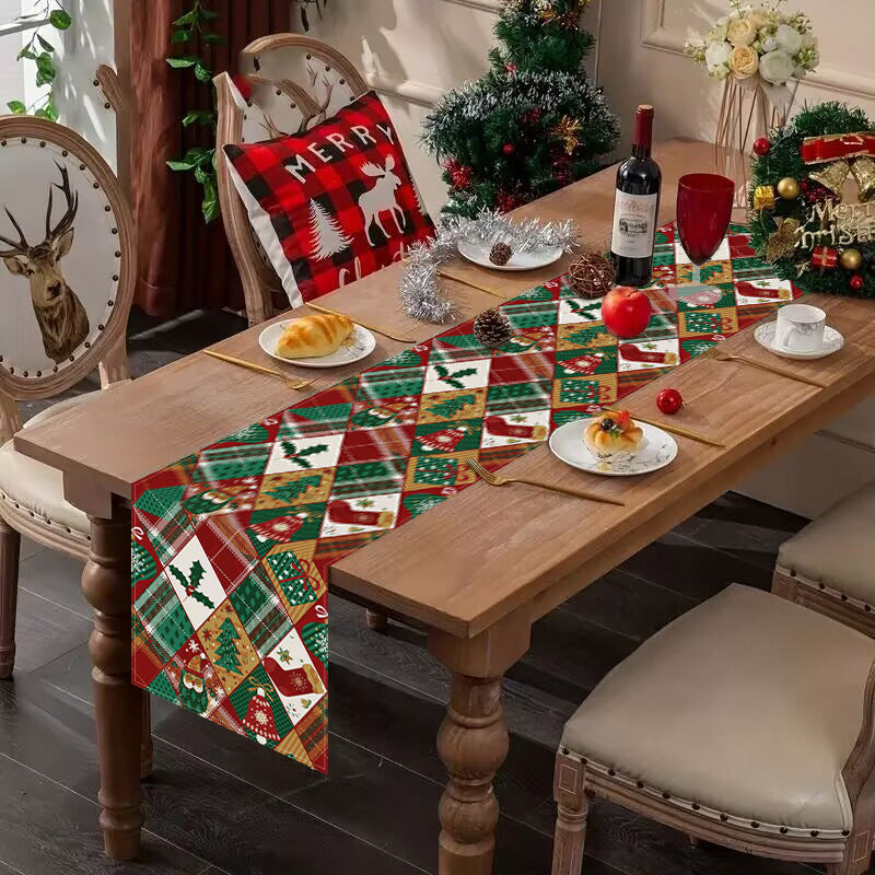 Christmas Socks Printed Table Flag Linen Plaid Printed Tablecloth Festival Party Decoration Tablecloth Tea Flag Julia M Home & Kitchen