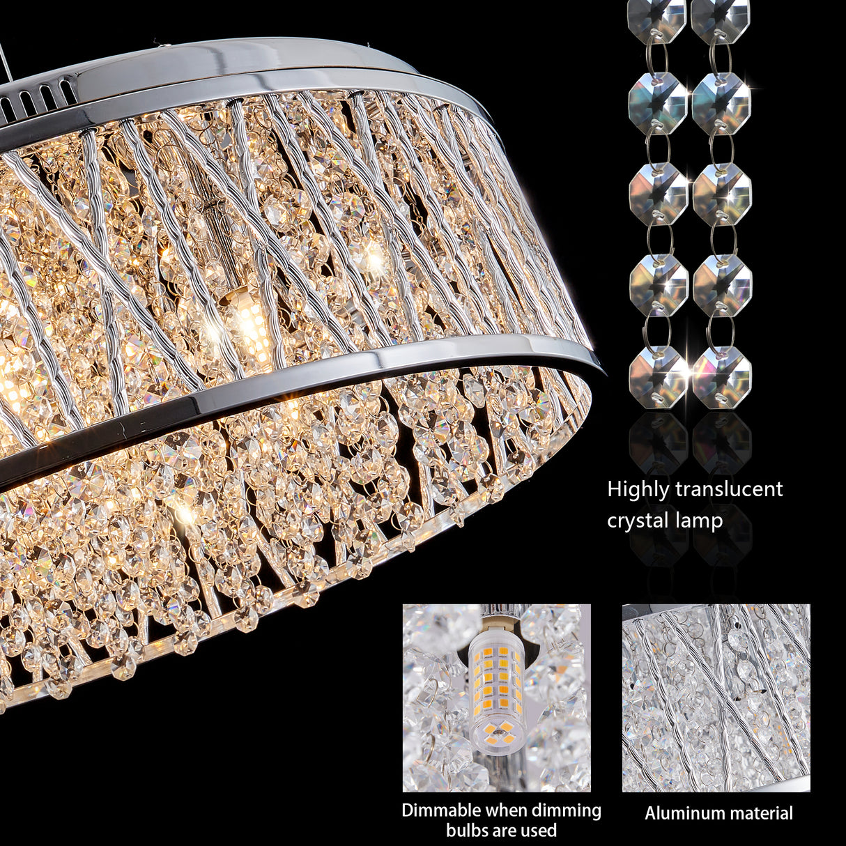 Modern Crystal Ceiling Light – Round Flush Mount Chandelier
