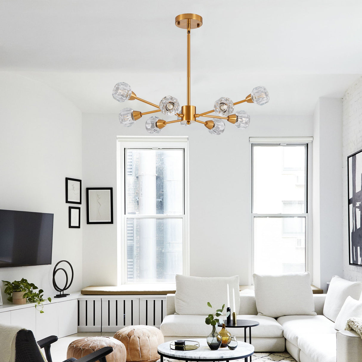 European Style 9-Light Golden Crystal Chandelier for Living Room and Bedroom Julia M Home & Kitchen