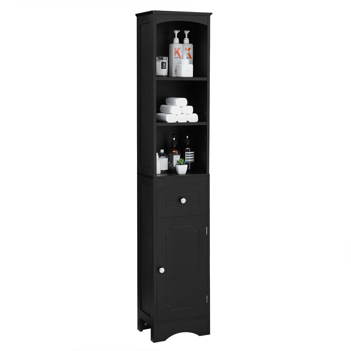 Tall Bathroom Cabinet, Freestanding Storage Cabinet with Drawer, MDF Board, Adjustable Shelf, Black - Julia M LifeStyles