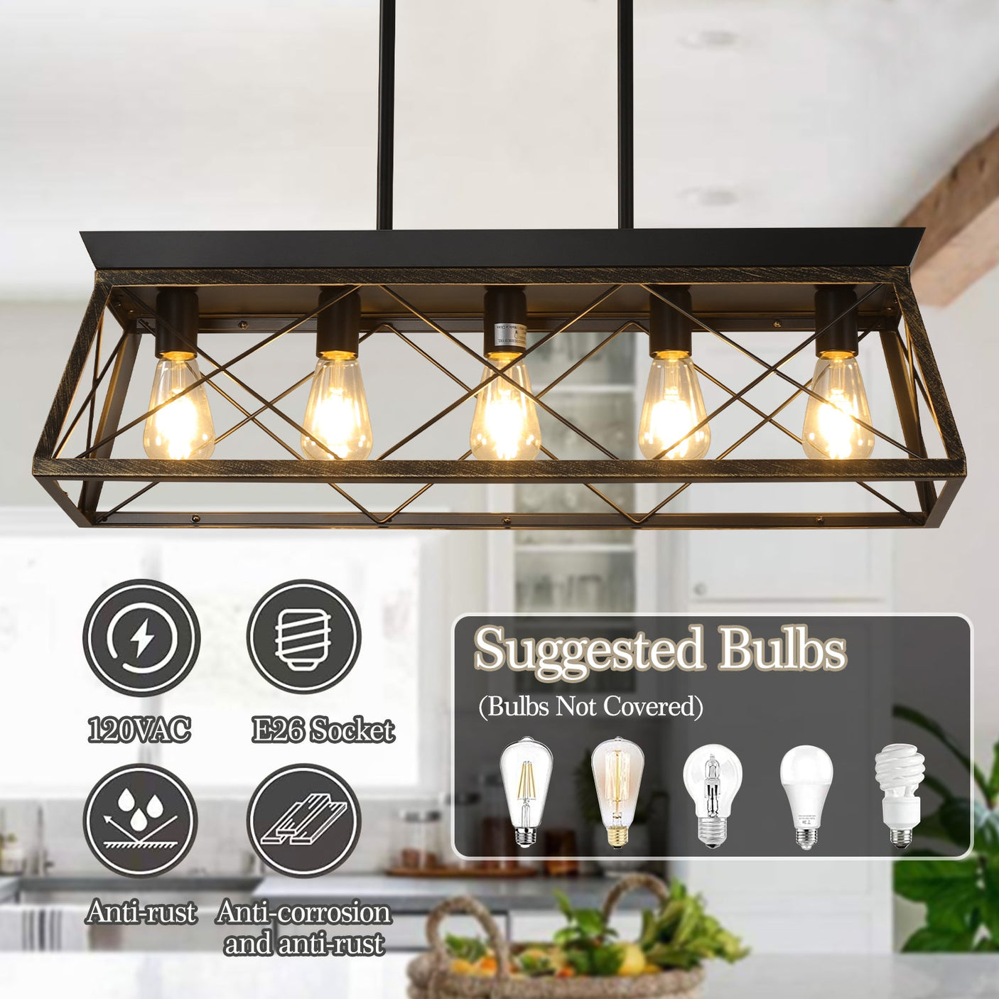European Style 5-Light Farmhouse Chandelier - Rustic Metal Pendant for Dining Rooms Julia M Home & Kitchen