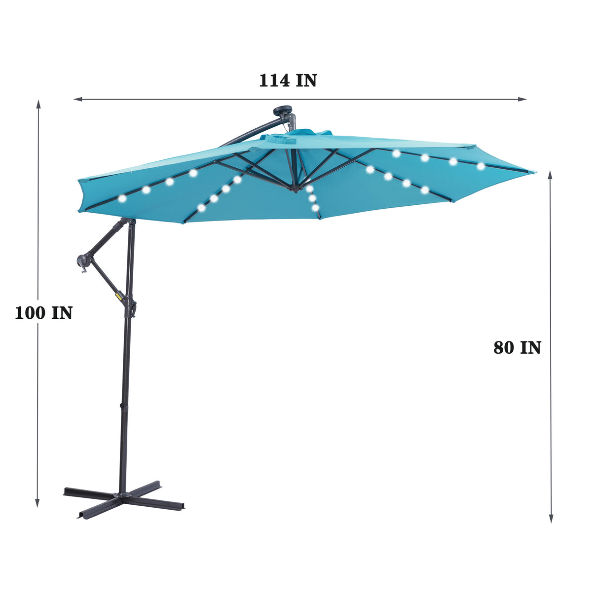 10 FT Solar LED Patio Outdoor Umbrella Hanging Cantilever Umbrella Offset Umbrella Easy Open Adustment with 32 LED Lights - Julia M LifeStyles