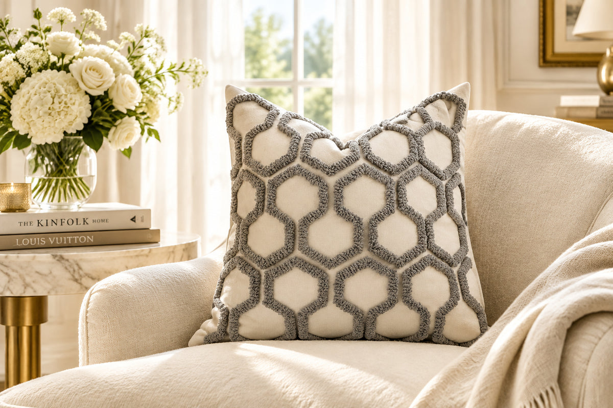 Hive Honeycomb Tufted Throw Pillow Cover, 18 x 18 in