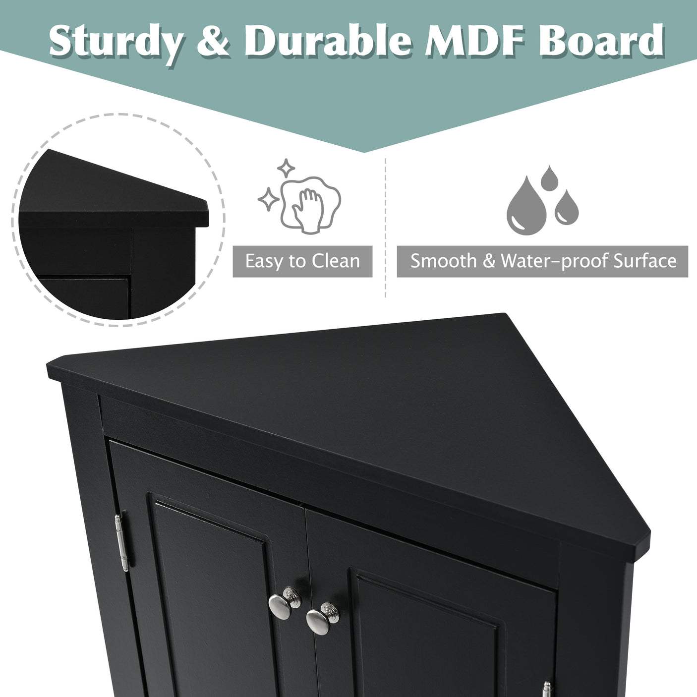 Black Triangle Bathroom Storage Cabinet with Adjustable Shelves, Freestanding Floor Cabinet for Home Kitchen - Julia M LifeStyles