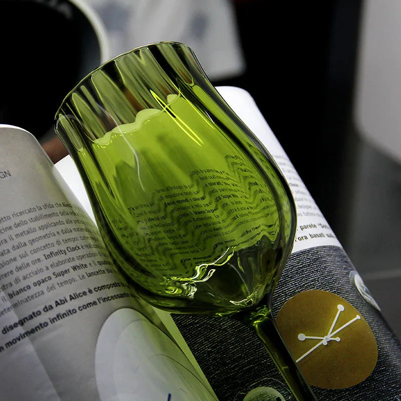 ulia M Haus Hand-Blown Green Floral Wine Glass – 400ml